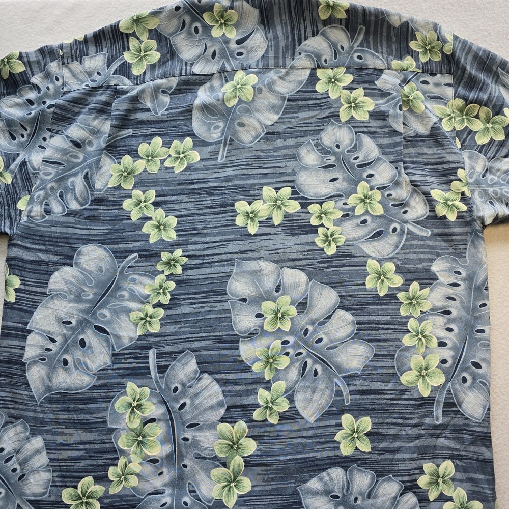 Montego Mon Hawaiian Shirt XL Blue 100% Silk Tropical Monstera Palm Camp Top EUC - Picture 8 of 9